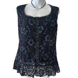 Studio 1940 black blue lace corset top romantic goth peplum hem 90s Y2K XL